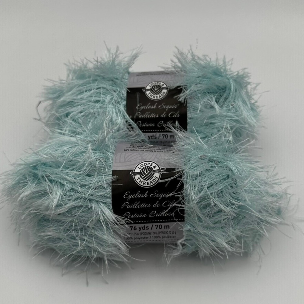 Loops & Threads Eyelash Sequin Yarn Frosty Lot of 2 Blue Fun Fuzzy